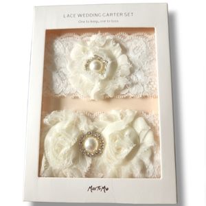 Wedding Garter Set | Lace, Roses, Pearl Bridal BNIB Keepsake & Toss Pair